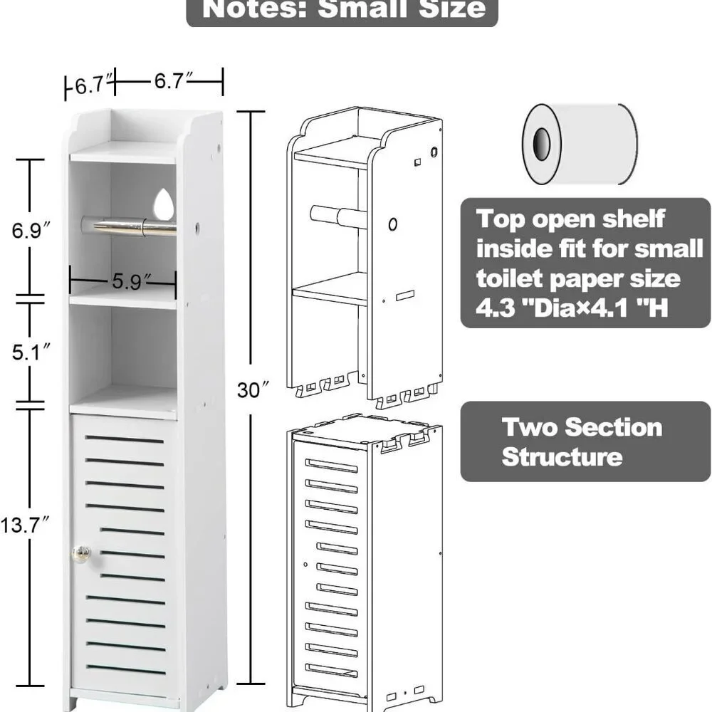 Bathroom Storage Cabinet Beside Toilet Roll Holder Organizer With Door White
